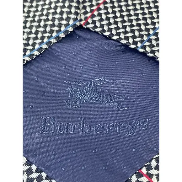 Vintage Burberry's Silk Necktie Black Checked Preppy Regency Officecore